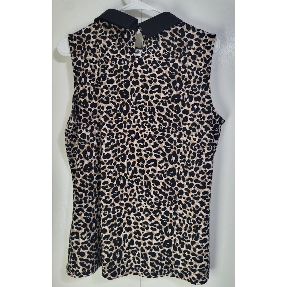 TOMMY HILFIGER Women's LG Cheetah Animal Print Sleeveless Blouse Tank Top Collar - Picture 2 of 7
